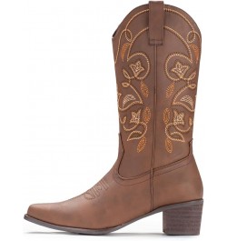 Cowboy Boots For Women Pointy Toe Women's Western Boots Cowgirl Boots Mid Calf Boots Brown $22.00 Boots