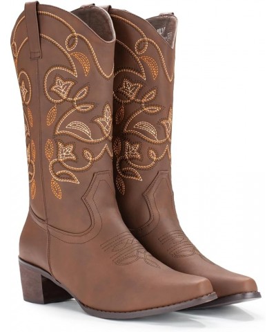 Cowboy Boots For Women Pointy Toe Women's Western Boots Cowgirl Boots Mid Calf Boots Brown $22.00 Boots