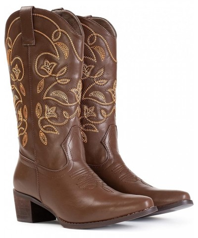 Cowboy Boots For Women Pointy Toe Women's Western Boots Cowgirl Boots Mid Calf Boots Brown $22.00 Boots