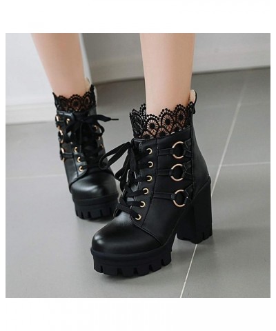 Boots for Women low Heel Color Lace Fashion Boots Winter High-Heeled Party Shoes Women women's boots Black $27.35 Boots