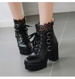 Boots for Women low Heel Color Lace Fashion Boots Winter High-Heeled Party Shoes Women women's boots Black $27.35 Boots