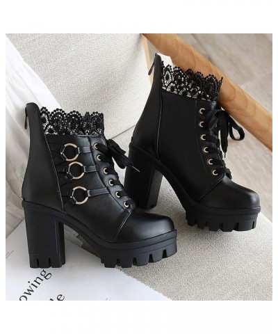 Boots for Women low Heel Color Lace Fashion Boots Winter High-Heeled Party Shoes Women women's boots Black $27.35 Boots