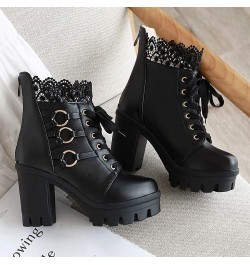 Boots for Women low Heel Color Lace Fashion Boots Winter High-Heeled Party Shoes Women women's boots Black $27.35 Boots