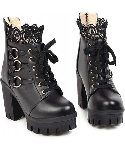 Boots for Women low Heel Color Lace Fashion Boots Winter High-Heeled Party Shoes Women women's boots Black $27.35 Boots