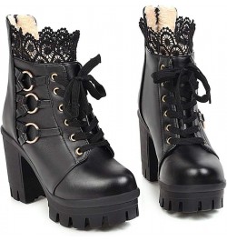 Boots for Women low Heel Color Lace Fashion Boots Winter High-Heeled Party Shoes Women women's boots Black $27.35 Boots