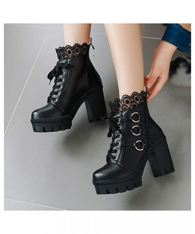 Boots for Women low Heel Color Lace Fashion Boots Winter High-Heeled Party Shoes Women women's boots Black $27.35 Boots