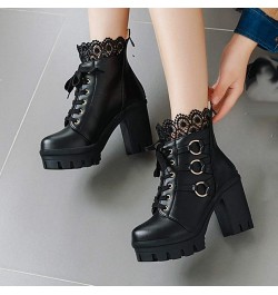 Boots for Women low Heel Color Lace Fashion Boots Winter High-Heeled Party Shoes Women women's boots Black $27.35 Boots