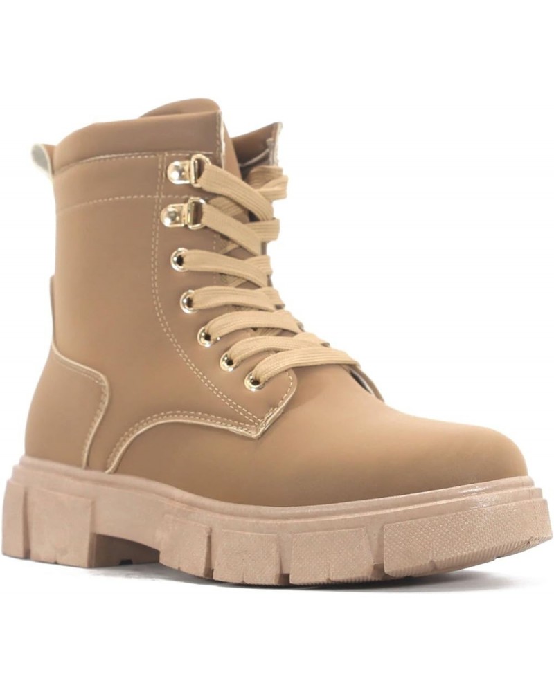 Combat Boots for Women, Platform Boots with Chunky Block Heels, Womens High Tops Boots Tan $19.60 Boots