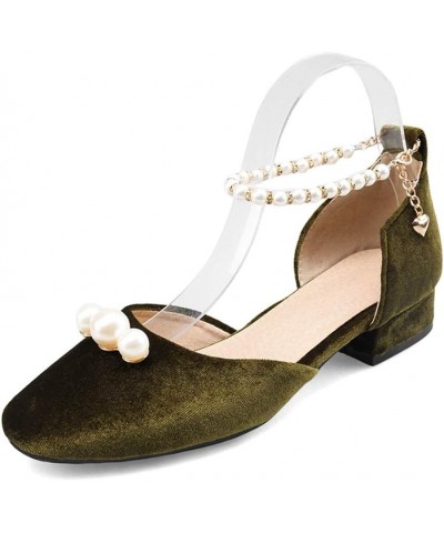 Women Elegant Sandals Pumps with Low Block Heel and Beaded Green $27.72 Sandals