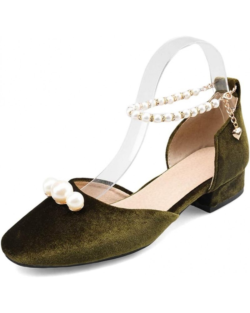 Women Elegant Sandals Pumps with Low Block Heel and Beaded Green $27.72 Sandals