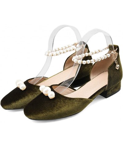 Women Elegant Sandals Pumps with Low Block Heel and Beaded Green $27.72 Sandals