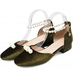 Women Elegant Sandals Pumps with Low Block Heel and Beaded Green $27.72 Sandals