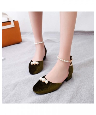 Women Elegant Sandals Pumps with Low Block Heel and Beaded Green $27.72 Sandals