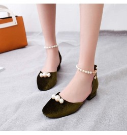 Women Elegant Sandals Pumps with Low Block Heel and Beaded Green $27.72 Sandals