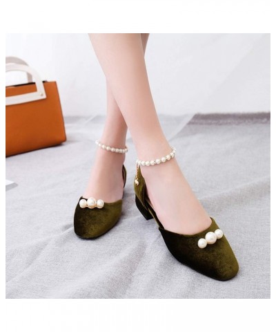 Women Elegant Sandals Pumps with Low Block Heel and Beaded Green $27.72 Sandals