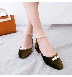 Women Elegant Sandals Pumps with Low Block Heel and Beaded Green $27.72 Sandals