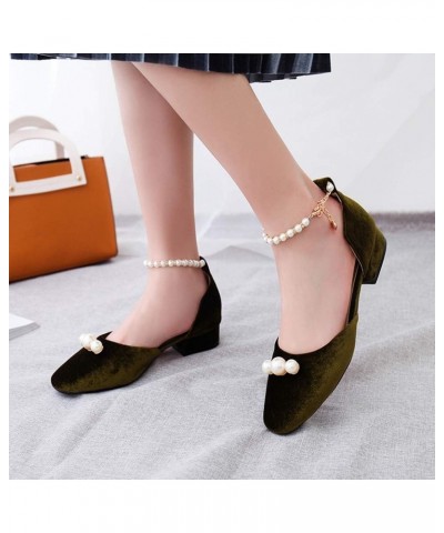 Women Elegant Sandals Pumps with Low Block Heel and Beaded Green $27.72 Sandals