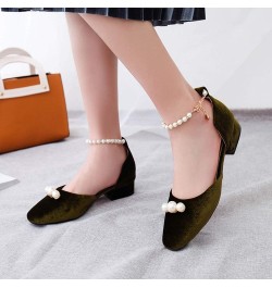 Women Elegant Sandals Pumps with Low Block Heel and Beaded Green $27.72 Sandals