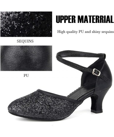 Women Latin Dance Shoes Closed Toe Sequins Ballroom Salsa Tango Practice Performance Party Dancing Shoes,Model DY225-5-M Blac...