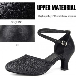 Women Latin Dance Shoes Closed Toe Sequins Ballroom Salsa Tango Practice Performance Party Dancing Shoes,Model DY225-5-M Blac...