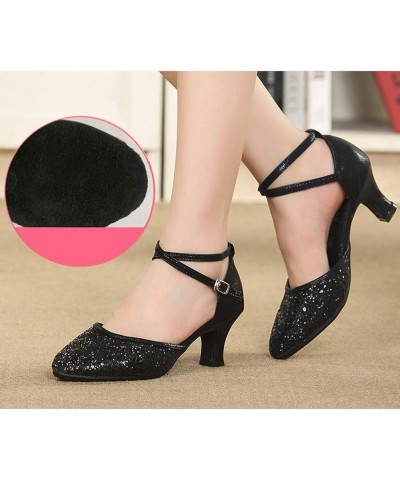 Women Latin Dance Shoes Closed Toe Sequins Ballroom Salsa Tango Practice Performance Party Dancing Shoes,Model DY225-5-M Blac...