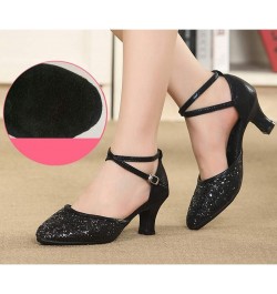 Women Latin Dance Shoes Closed Toe Sequins Ballroom Salsa Tango Practice Performance Party Dancing Shoes,Model DY225-5-M Blac...