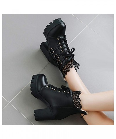 Boots for Women low Heel Color Lace Fashion Boots Winter High-Heeled Party Shoes Women women's boots Black $27.35 Boots