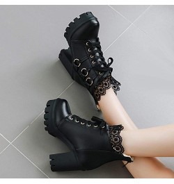 Boots for Women low Heel Color Lace Fashion Boots Winter High-Heeled Party Shoes Women women's boots Black $27.35 Boots