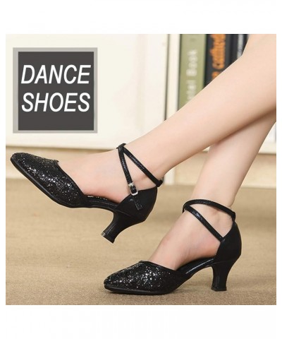 Women Latin Dance Shoes Closed Toe Sequins Ballroom Salsa Tango Practice Performance Party Dancing Shoes,Model DY225-5-M Blac...