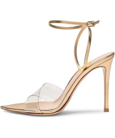 Women Clear Peep Toe Cross PVC Band Stiletto High Heel Ankle Strap Slingback Party Dress Sandal Shoes Size 4-15 US Gold $43.6...