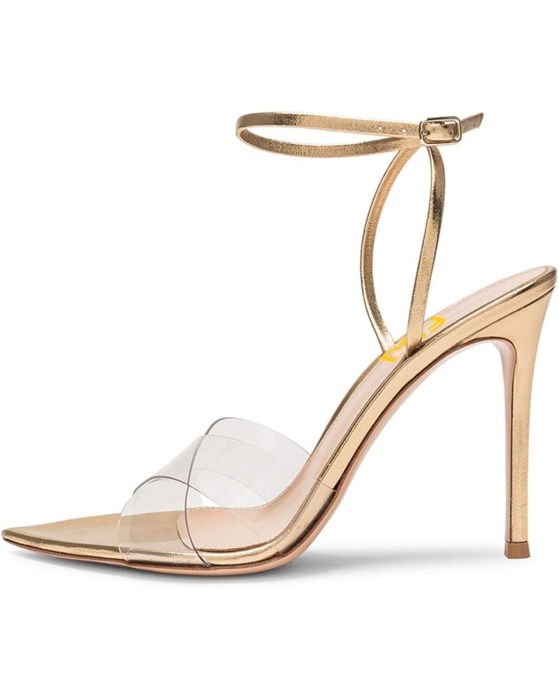 Women Clear Peep Toe Cross PVC Band Stiletto High Heel Ankle Strap Slingback Party Dress Sandal Shoes Size 4-15 US Gold $43.6...