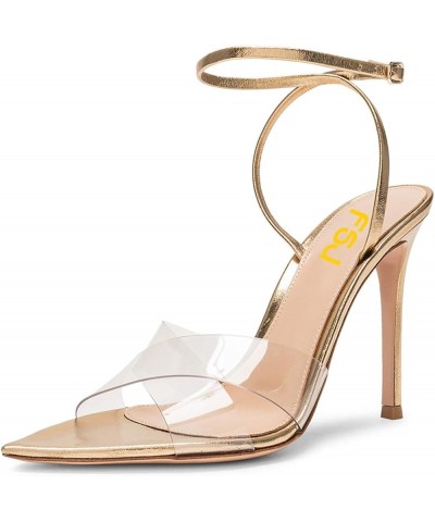 Women Clear Peep Toe Cross PVC Band Stiletto High Heel Ankle Strap Slingback Party Dress Sandal Shoes Size 4-15 US Gold $43.6...