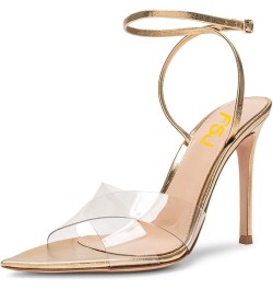 Women Clear Peep Toe Cross PVC Band Stiletto High Heel Ankle Strap Slingback Party Dress Sandal Shoes Size 4-15 US Gold $43.6...