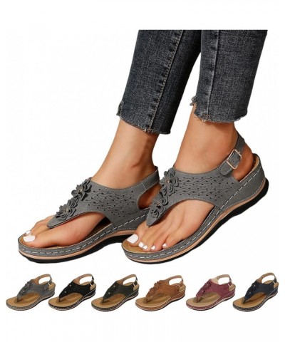 Womens Sandals Size 8 Wedge Ergonomic Design Wedge Toe Post Sandals Mitigate Foot Fatigue Sandal Wedges for Women Grey $11.63...