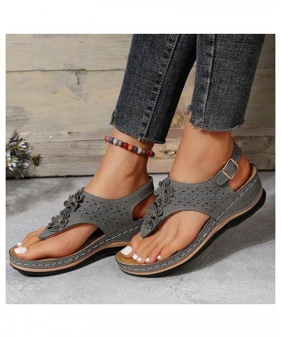 Womens Sandals Size 8 Wedge Ergonomic Design Wedge Toe Post Sandals Mitigate Foot Fatigue Sandal Wedges for Women Grey $11.63...