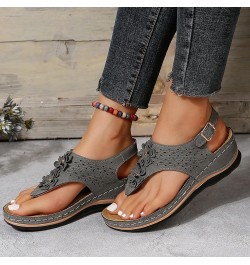 Womens Sandals Size 8 Wedge Ergonomic Design Wedge Toe Post Sandals Mitigate Foot Fatigue Sandal Wedges for Women Grey $11.63...