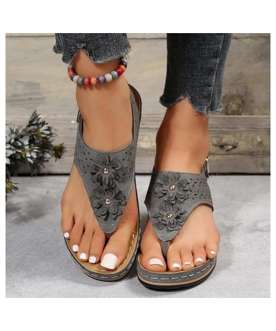 Womens Sandals Size 8 Wedge Ergonomic Design Wedge Toe Post Sandals Mitigate Foot Fatigue Sandal Wedges for Women Grey $11.63...