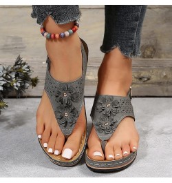 Womens Sandals Size 8 Wedge Ergonomic Design Wedge Toe Post Sandals Mitigate Foot Fatigue Sandal Wedges for Women Grey $11.63...