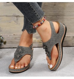 Womens Sandals Size 8 Wedge Ergonomic Design Wedge Toe Post Sandals Mitigate Foot Fatigue Sandal Wedges for Women Grey $11.63...