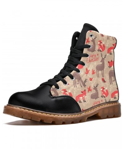 Classic Winter Shoes Girl Ankle Boots Women's Leather Boots 6.5 High Top Lace Up Christma Deer and Foxes Print $37.39 Boots