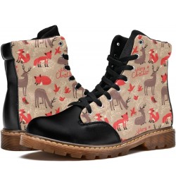 Classic Winter Shoes Girl Ankle Boots Women's Leather Boots 6.5 High Top Lace Up Christma Deer and Foxes Print $37.39 Boots