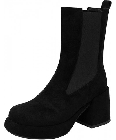 Women's Faux Suede Chelsea Ankle Boots Platform Stretch Block Mid Heel Booties Black $32.84 Boots