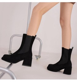 Women's Faux Suede Chelsea Ankle Boots Platform Stretch Block Mid Heel Booties Black $32.84 Boots