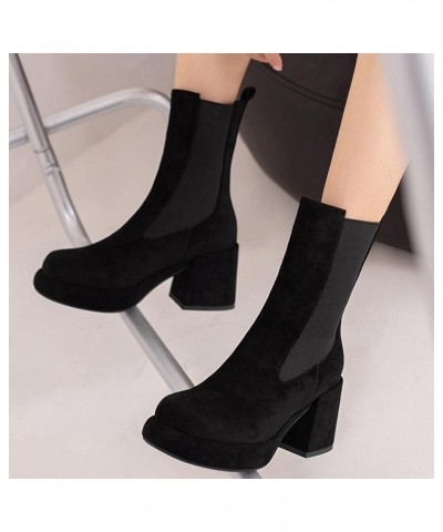 Women's Faux Suede Chelsea Ankle Boots Platform Stretch Block Mid Heel Booties Black $32.84 Boots