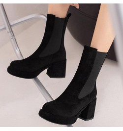 Women's Faux Suede Chelsea Ankle Boots Platform Stretch Block Mid Heel Booties Black $32.84 Boots