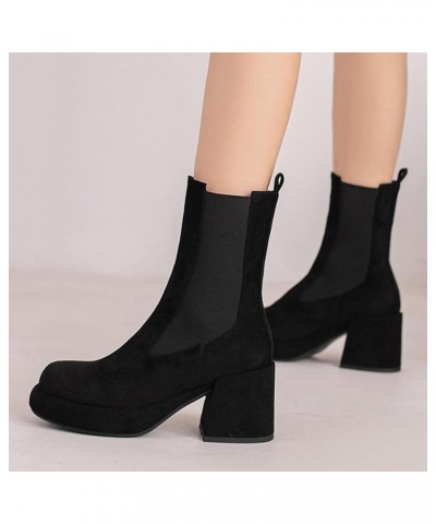 Women's Faux Suede Chelsea Ankle Boots Platform Stretch Block Mid Heel Booties Black $32.84 Boots