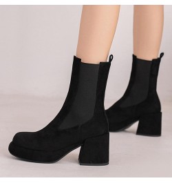 Women's Faux Suede Chelsea Ankle Boots Platform Stretch Block Mid Heel Booties Black $32.84 Boots