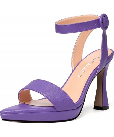 Womens Dress Ankle Wrap Open Toe Solid Party Matte Buckle Spool High Heel Heeled Sandals 4 Inch Lavender $34.84 Sandals