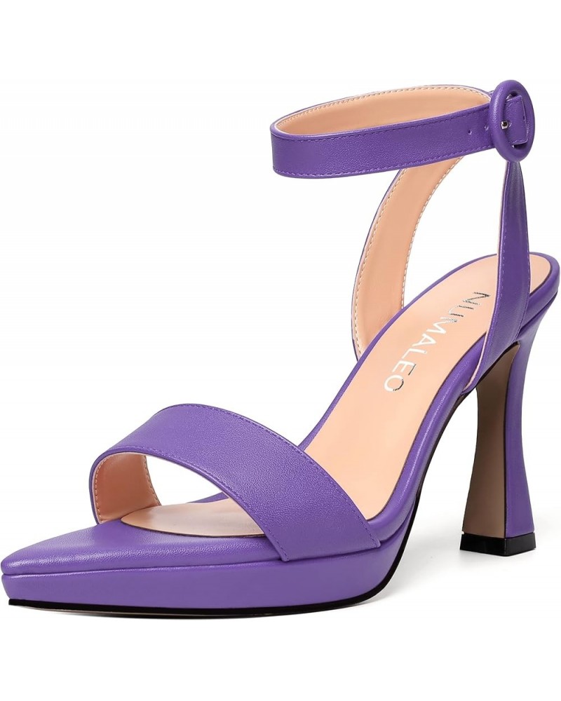 Womens Dress Ankle Wrap Open Toe Solid Party Matte Buckle Spool High Heel Heeled Sandals 4 Inch Lavender $34.84 Sandals