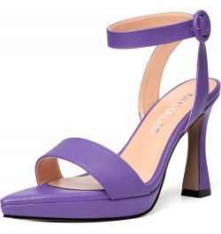 Womens Dress Ankle Wrap Open Toe Solid Party Matte Buckle Spool High Heel Heeled Sandals 4 Inch Lavender $34.84 Sandals